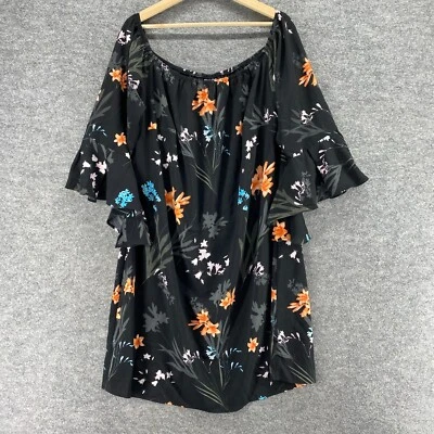 City Chic Dress Women S Small Black Floral Shift Short Lined 3/4 Sleeve Casual - Image 1 of 4