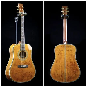 41 Inch D Type Yellow Flame Maple Acoustic Guitar Abalone Rosewood Fingerboard - Picture 1 of 7