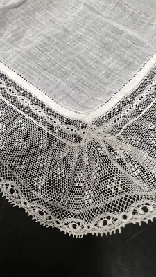 "Pañuelo de boda nupcial vintage de encaje con adornos de punto blanco de algodón 12"" cuadrado" Foto 1 de 4