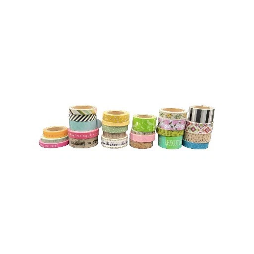 Lote de 25 Washi Tape tamanhos mistos marcas uso listras florais ditos - Imagem 1 de 2