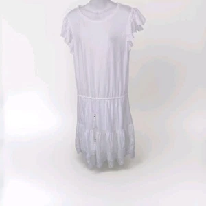 Ralph Lauren White Dress,  Ruffle Lace Trim On Hem And Shoulders Size 14 - Picture 1 of 10