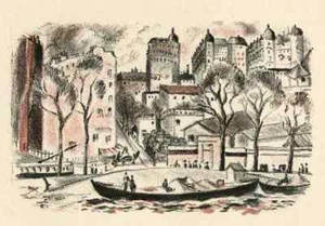 Auf der SEINE in PARIS 1927  Yvonne PRÉVERAUD de SONNEVILLE Orig.Lithographie - Picture 1 of 1
