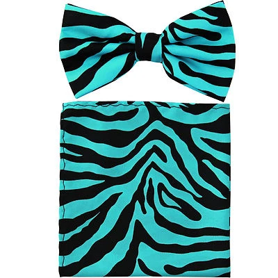 Nuevo conjunto de pajarita y pañuelo preatado para hombre cebra poliéster boda fiesta turquesa Foto 1 de 4