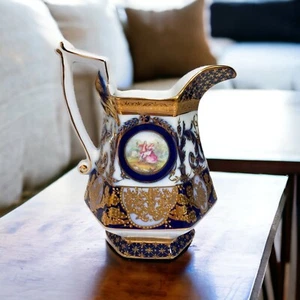 Vintage KPM Portrait Porcelain Pitcher/Vase Cobalt Blue w/Beautiful Gold Gilt - Picture 1 of 10