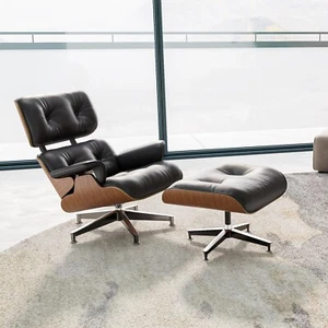Walnut Eames Lounge Chair & Ottoman Genuine Leather Armchair Club Seat Pro Tall - Picture 1 of 18