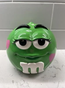 Vintage Green M&M MM Mars Galerie Ceramic Cookie Candy Jar w/ Lid - Picture 1 of 3