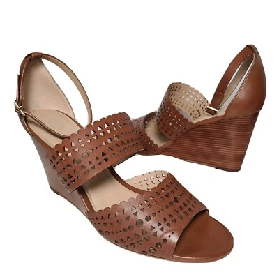 Tory Burch Mujer Sandalias Tacón Cuña Marrón Perforado Corte Correa Tobillo 10 Nuevo Foto 1 de 4