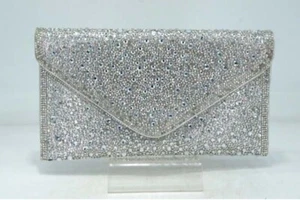 Vintage Rhinestone Envelope Evening Handbag Wedding Party Clutch Purse/AB Silver - Picture 1 of 17