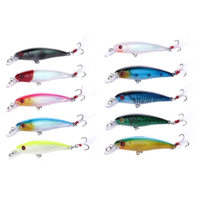 10 Stück Minnow Crankbait Groß Fischköder Angeln Köder Haken Barsch Wobbler Lure - Bild 1 von 4
