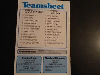 Bolton Wanderers v Bury, Season 1986/87, League Cup First Round, Second Leg - Image 1 of 2