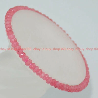Beautiful 2x4mm Faceted Pink Rhodochrosite Rondelle Gemstones Bracelet 7.5 inch Foto 1 de 4