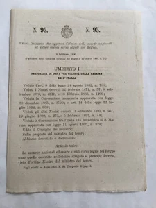 Decreto Approva Elenco delle Monete Nazionali e Estere Aventi Corso Legale 1900 - Picture 1 of 1