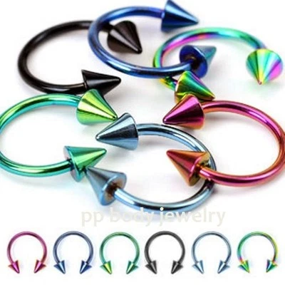 PAR DE ARETES DE TABIQUE DE BARRA CIRCULAR CON PÚAS ANODIZADAS 16G 14G Foto 1 de 2