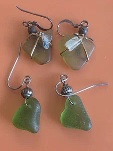 Vintage Silber Jade Kristall Herz Ohrringe Lot Kunsthandwerk Durchbrochen Design - Bild 1 von 5