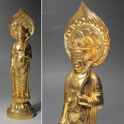 [Y] Arte Budista Japonés Bodhisattva Estatua "CAÑÓN" Chapado en Oro Nombre Grabado Foto 1 de 4