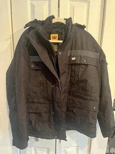 Chaqueta para hombre CAT Caterpillar acolchada aislada Oxford con capucha negra viento de agua - Imagen 1 de 9