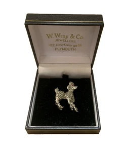 Vintage Poodle Dog Brooch Silver Tone Marcasite Stones Cute Kitsch Retro - Picture 1 of 6