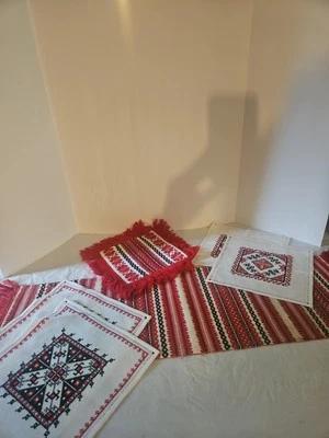 Red. Black, & White Table Runner 33in.x10.5 In. And Table Scarfs - Image 1 of 4