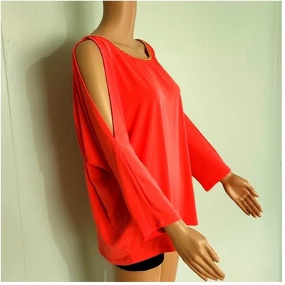 Michael Kors Cold XS Blusa Hombro Frío Cadena Blusa Naranja Rojo Dinero Antiguo  Foto 1 de 4