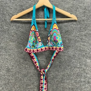 Victoria's Secret Bikini Top Women L Large Blue Geometric Sleeveless Halter Neck - Picture 1 of 4