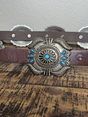 Cinturón grande de cuero Shyanne para mujer turquesa concho y plateado brillante nuevo sin etiquetas occidental Foto 1 de 4