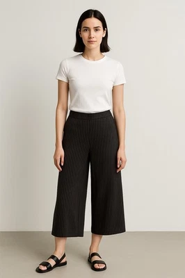 Elie Tahari 女式裤子小号黑色罗纹宽腿拉脚踝贴合极简主义 — 第 1/4 张图片