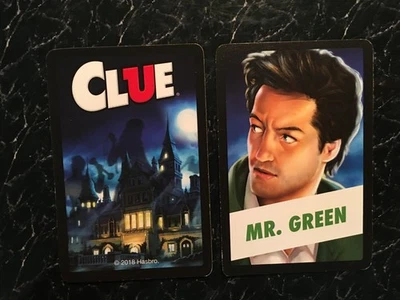 Clue  2018   MR. GREEN    Character Card   CLASSIC MYSTERY GAME  by Hasbro - Image 1 of 3