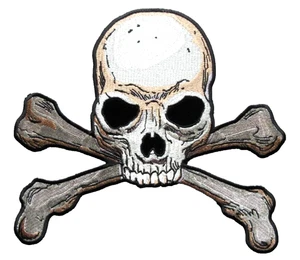 *LARGE* SKULL & CROSSBONES JACKET VEST EMBROIDERED PATCH - 8 3/4" W x 7 3/4" H - Picture 1 of 4