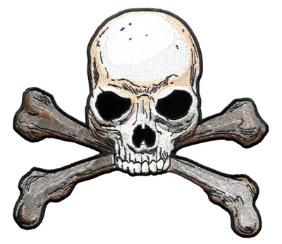 *LARGE* SKULL & CROSSBONES JACKET VEST EMBROIDERED PATCH - 8 3/4" W x 7 3/4" H - Image 1 of 4