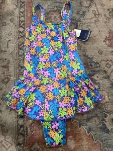 Lands End Girls Size 10 One-Piece Flower Power Swimsuit Multicolor New W/ Tags - Picture 1 of 5