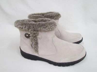 Khombu Womens Iris 1527296 Gray Leather Faux Fur Trim Ankle Snow Boots 10 NEW - Image 1 of 4