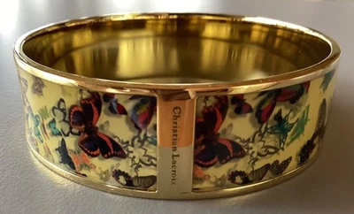 Christian Lacroix, Bracelet rigide laque et métal doré, motifs papillons - Immagine 1 di 4