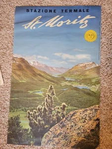 Póster de viaje suizo Steiner vintage original c.1949 St. Moritz Statione Termale - Imagen 1 de 3