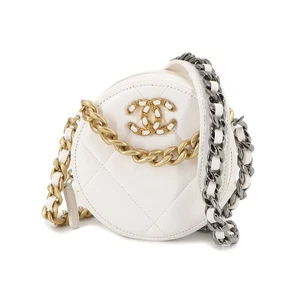 Bolso de Hombro Chanel 19 Redondo Clutch Cadena Cuero Blanco AP0945 Cartera 90287710 - Imagen 1 de 10
