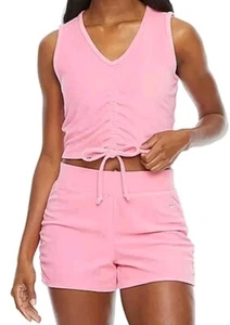 Juicy Couture Sleeveless Towel Terry Tank Top Shorts Set XL L Brite Pink Stretch - Picture 1 of 3