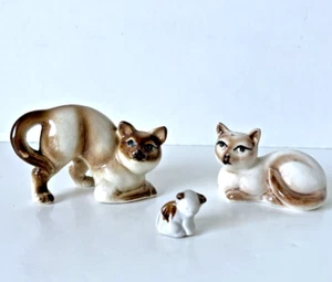 Vintage Ceramic Cat LOT Siamese + Brown & Tan Mini/Tiny Kitten+Single Shaker - Picture 1 of 4