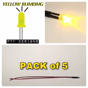 5 BLINKING YELLOW LED, 9-12 Volts Pre Wired 3mm DC ,Use For Construction Etc - Picture 1 of 3