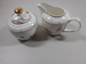 Grace's Teaware Creamer And Sugar Bowl With Lid White With Floral And Gold Trim - Picture 1 of 7