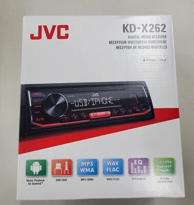 JVC KD-X262 数字媒体接收器 车载 立体声 带前 USB AUX 50X4 全新 — 第 1/4 张图片