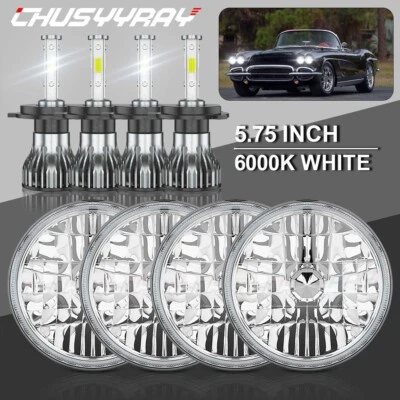 For 1969-1975 Fiat 124 4PCS 5.75" LED Chrome Headlights Hi/Lo Beam DRL Ring Lamp - Image 1 of 4