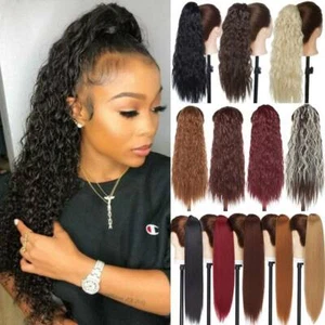 18/22" Drawstring Ponytail Clip In Hair Extensions Afro Kinky Curly Pony Tail - Picture 1 of 27