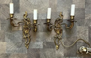 Paire De Sconces Muraux En Laiton À Deux Bras Dans Le Style Baroque - Picture 1 of 13