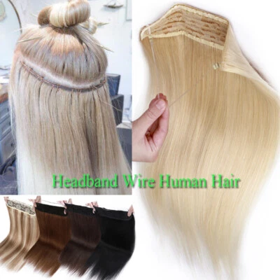 10"-24" INVISIBLE Wire In Human Hair Extensions Remy HeadBand NO CLIP BLONDE uk - Image 1 of 4