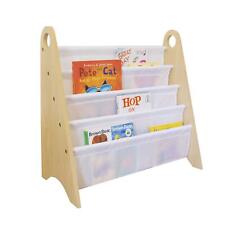 Kids Modern Sling Bookshelf for Boys and Girls, Wooden Design Features Two To...
