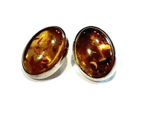 Bijou boucles d'oreilles clips ambre cognac argent 925 - Imagen 1 de 2