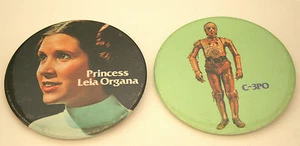 2 Original Rare 1977 Star Wars Movie 3" Button Pins NOS C-3PO Princess Leia - Picture 1 of 1