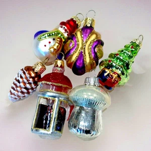 Lot of 6 Various Estate Blown Glass Mini Christmas Ornaments 1.75" - 2.5" - Picture 1 of 15