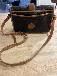 Dooney & Bourke Vintage Blue Pebbled Leather with Brown Trim Flap Shoulder Bag - Picture 1 of 11