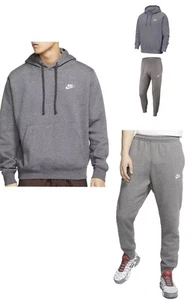 Nike Club Logo Tracksuit Hoodie and Jogging Bottoms Set Men's Charcoal S-XL - Picture 1 of 8