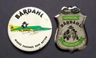 MISS BARDAHL hydroplane pinback button & official Bardahl detective clasp badge